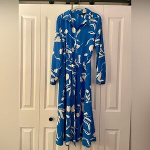 Halogen Royal Blue and White Floral Tie-Waist Maxi Dress